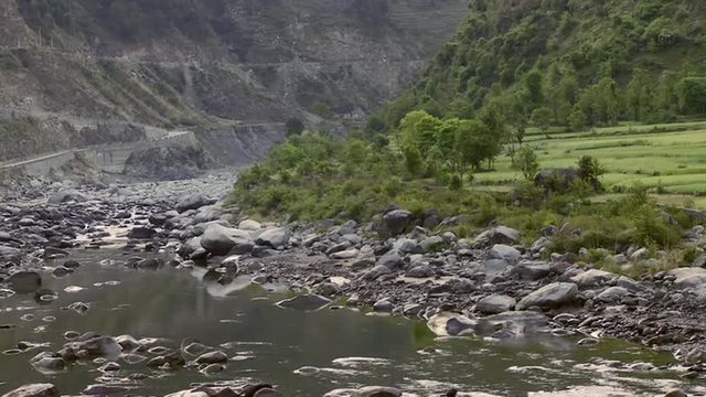 Static view of rocky river bed in India