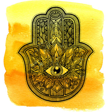 Hamsa, Hand of Fatima, hand-drawn symbol of luck