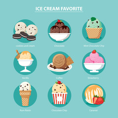vector favorite of ice cream set flat design