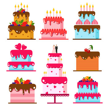 Vector Color Flat Background With Cake