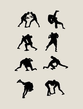 Wrestling Sport Silhouettes, art vector design