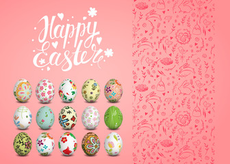 Easter vector seamless pattern, eggs and handwritten inscription