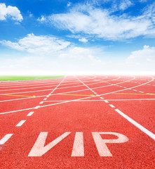 Start track. Lanes VIP on red racing track