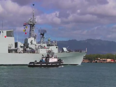 The Canadian Navy ship Calgary Halifax class frigate sails near Hawaii.