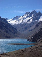 lake under the chilean argentinien border pass at aconcagua