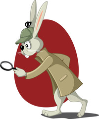 Detective Rabbit with Magnifying Glass Vector Cartoon
