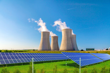 Nuclear power plant Dukovany with solar panels in Czech Republic Europe
