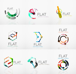 Logo collection - abstract minimalistic linear flat design. Business hi-tech geometric symbols, multicolored segments lines