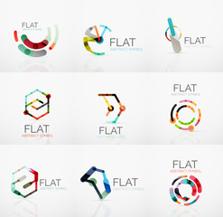 Logo collection - abstract minimalistic linear flat design. Business hi-tech geometric symbols, multicolored segments lines