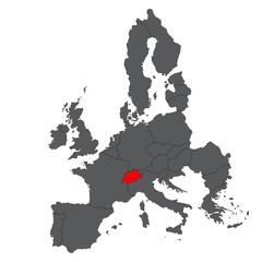 Switzerland red map on gray Europe map vector