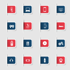 Set, a collection of unique paper stickers icons technology