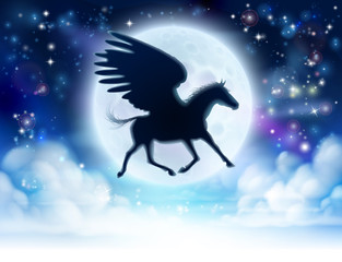 Pegasus flying moon silhouette