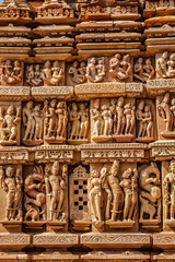 Fototapeta na wymiar Sculptures on Khajuraho temples