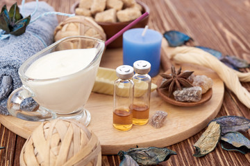 spa stuff on wooden background