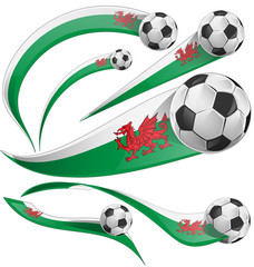 Naklejka premium wales flag set with soccer ball