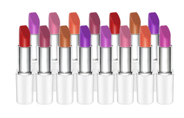 Obraz premium Various lipsticks on white background