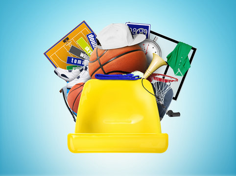Plastic yellow seat basketball stadium with basketball symbols - Powered by Adobe