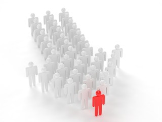 Many 3d people figure in arrow shape with the leader in front