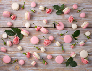 French dessert macarons pattern with rose flower