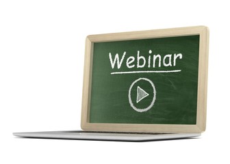  Laptop with chalkboard, video webinar, online education concept