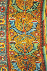 ancient byzantine mosaic showing horns of plenty or cornucopia