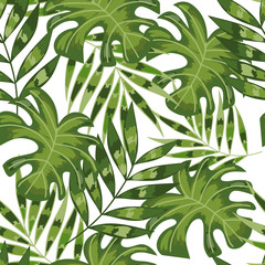 Tropical leaves, dense jungle. Seamless, hand painted, watercolor pattern.