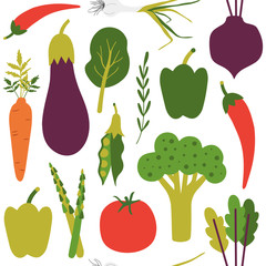 Seamless pattern on a white background , vegetables illustrations.