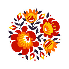 Polish folk inspired flowers on white background - 104476631