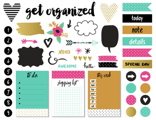 Signs and symbols for organized your planner. Template for scrapbooking, wrapping, wedding invitation, notebooks, diary. - 104476657