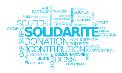 Fototapeta premium Solidarité dons contribution soutien participatif nuage de mots bleus