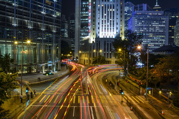 Fototapeta na wymiar Night time traffic light trails in Hong Kong