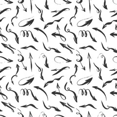 Seamless hand drawn monochrome arrows pattern.