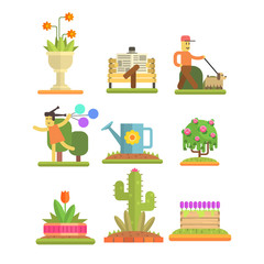 Spring and Flowers. Flat Vector Illustration Set
