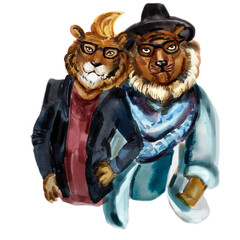 Cute modern hipsters lions - 104479495