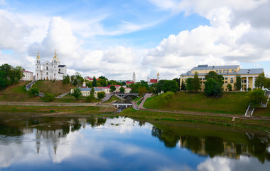 Panoramic view of historic center of Vitebsk over Western Dvina