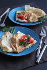 stack of pancakes with salted salmon