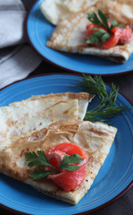 stack of pancakes with salted salmon