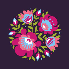 Polish folk inspired flowers on dark background
