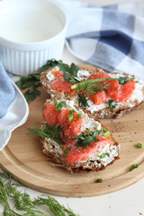 bagels with cream cheese and salmon