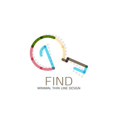Vector thin line design logo magnifying glass, search and find or zoom logotype concept. Linear minimalistic business icon