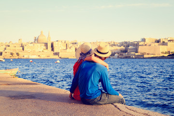 happy young couple travel in Malta, Europe - obrazy, fototapety, plakaty