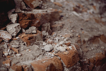 Ruins of church in old village. Ukraine. old brick wall.