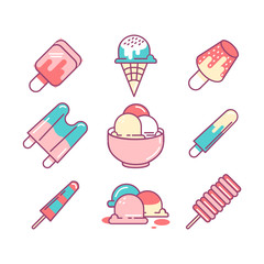 Ice-cream sings set. Thin line art icons. Flat style illustratio