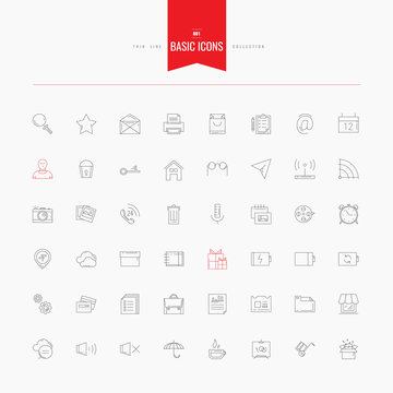 Basic, universal, interface, media and more. Thin and line icons
