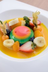 Colorful jelly with assorted fruits 
