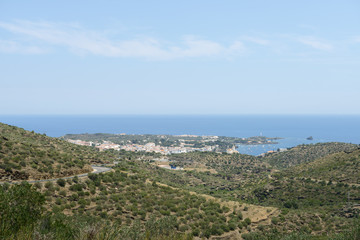 View towards Cadaques coastline from GI-614 Road, Catalonia, Spa