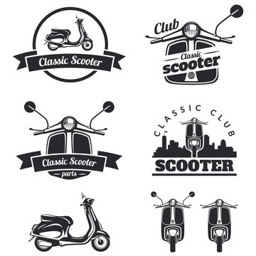 Set of classic scooter emblems, icons and badges. Urban, street