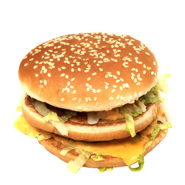 The real photo of the real hamburger,  isolated on the white.