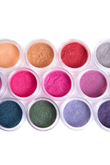 Close-up shot of row of mineral eye shadows