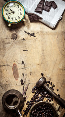 Coffee style. Morning coffee with fresh newspaper.